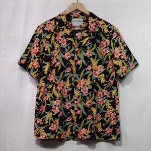 Vintage Sea Wind Floral Hawaiian Shirt Men's XL Black Multicolor Retro 90s Y2K